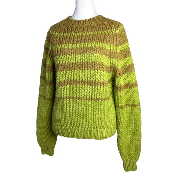 Paloma Wool Alpaca Blend Sweater Trance Green Brown Striped Chunky Pullover - Picture 5 of 10